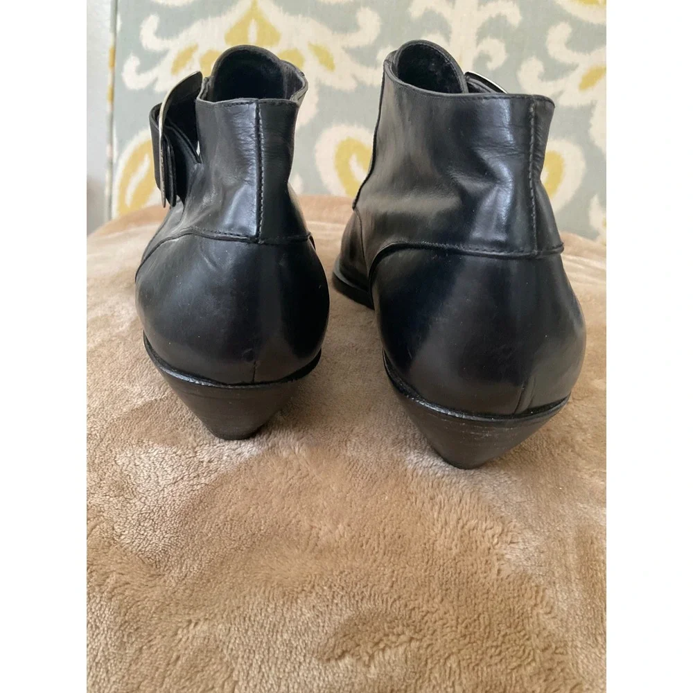 Browns Italy Black Leather Buckle Ankle Boots Pointed Toe Cone Heel Size 38